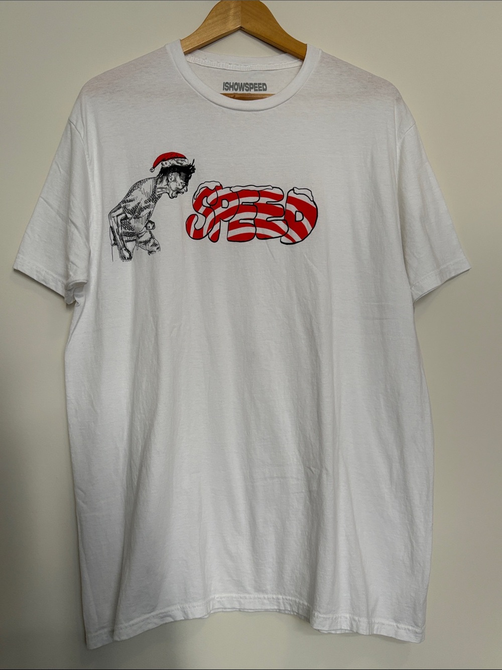 IShowSpeed Official Christmas Merch T-Shirt Candy Cane Logo White Men Size XL